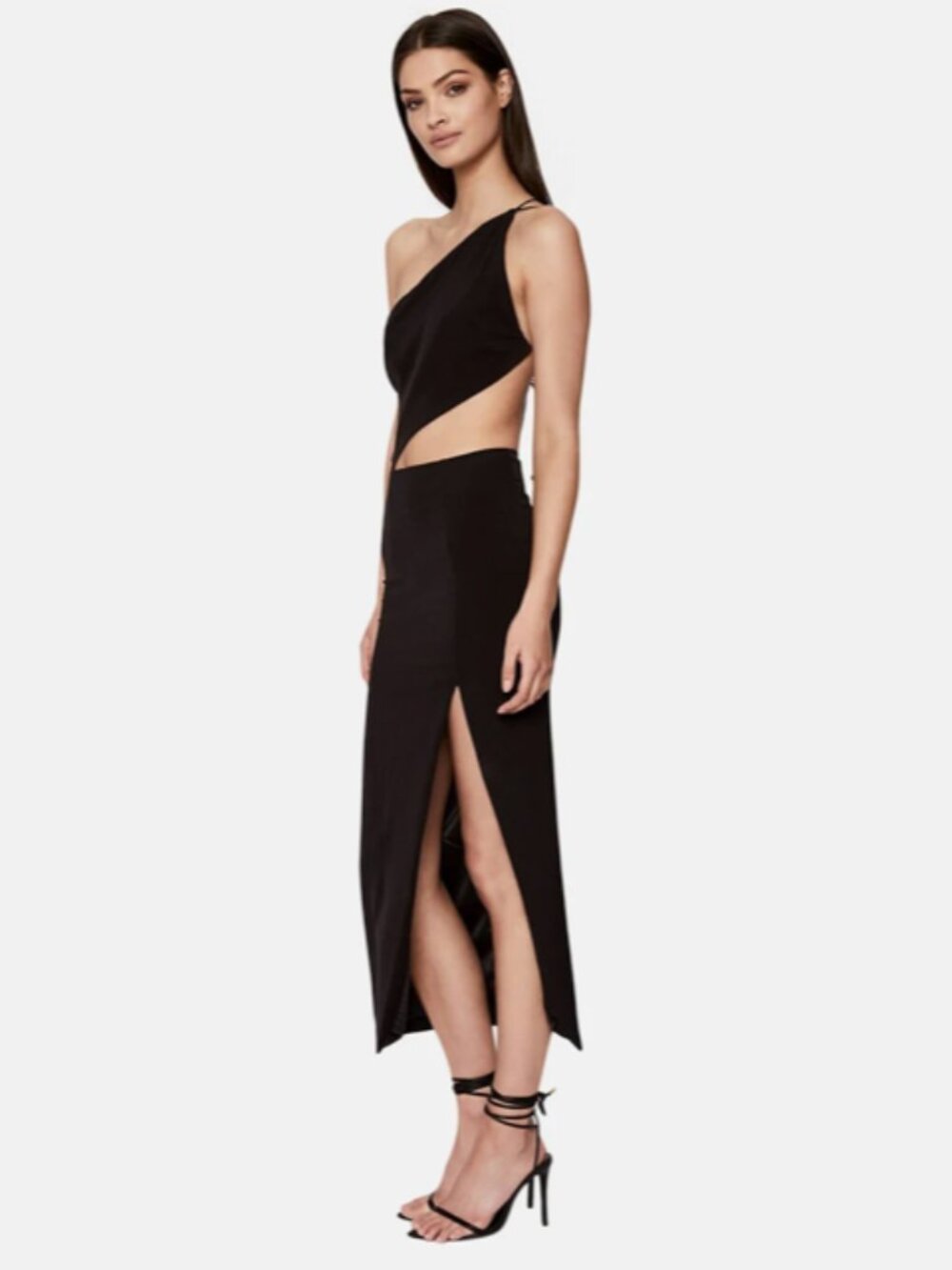 Bardot Luna Strappy-back Cutout One-shoulder Midi Dress in Black, US 8 L NWT